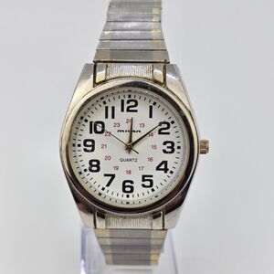 Milan Field Men's Watch 37MM White Dial Gray Case Expandable Band 7" New Battery